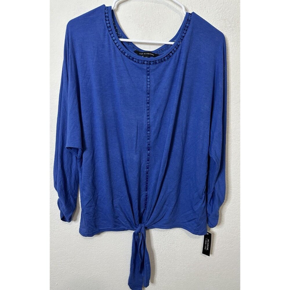 Zac and Rachel Azalea Blue Tie Waist Long Sleeve Blouse Shirt Size Large